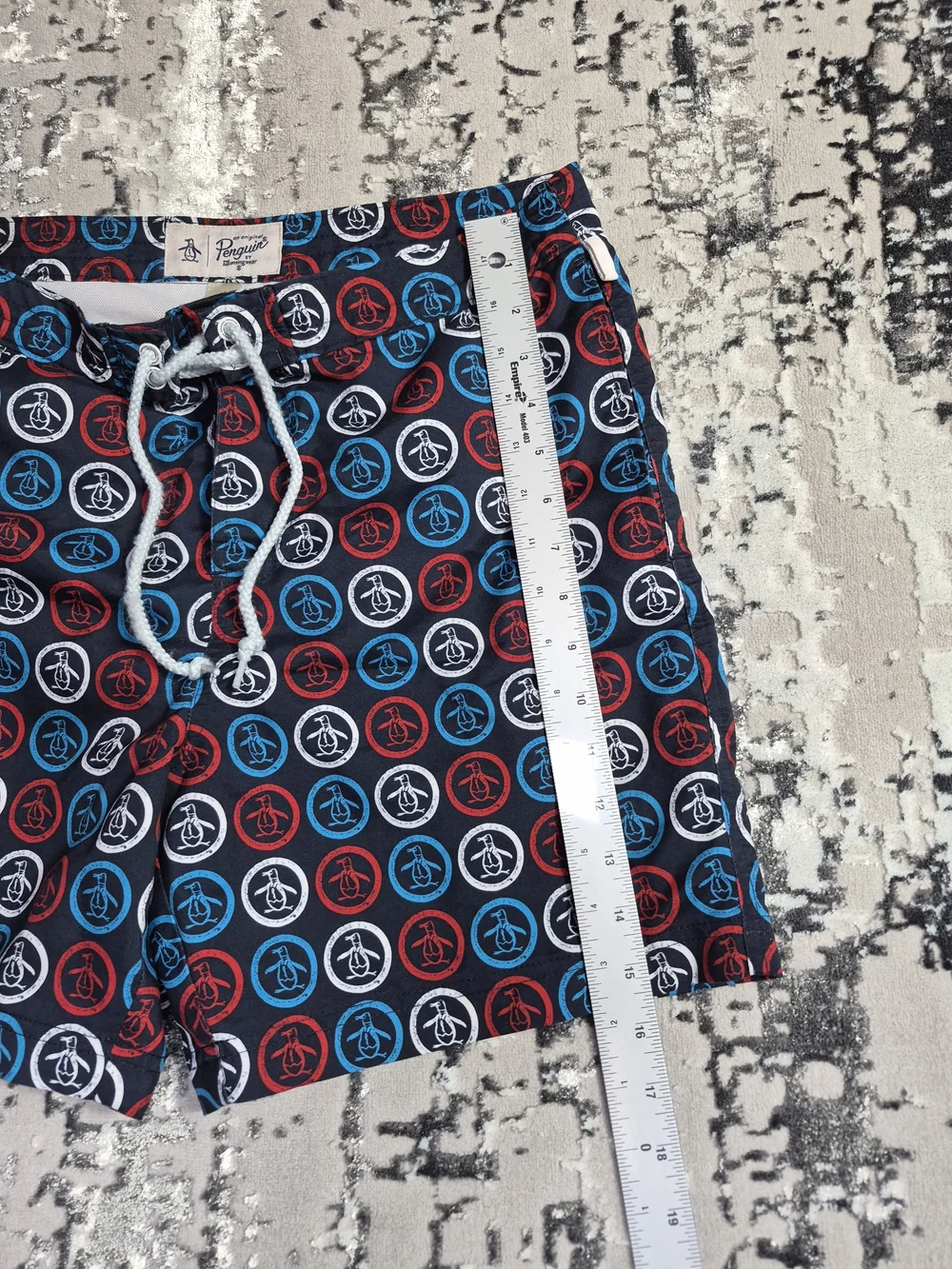 Original Penguin Navy Swim Shorts with Red & Blue Logo Circles